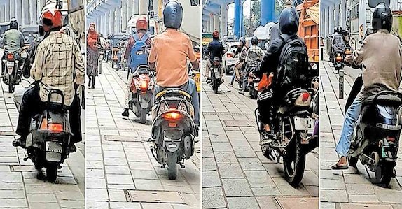 നടപ്പാത കയ്യേറി ബൈക്കുകളുടെ പാച്ചിൽ; കാൽനട യാത്രക്കാർക്കു ഭീഷണി